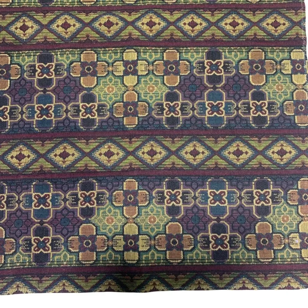 Vintage Geometric Tapestry Fabric Remnant Panel Kilim Style 25x16.25in